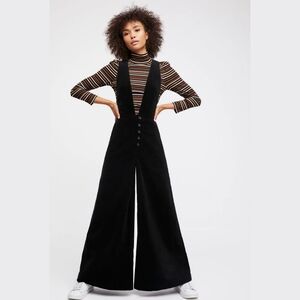 Free People Old School Love Corduroy Jumpsuit Overalls Size 29 Black